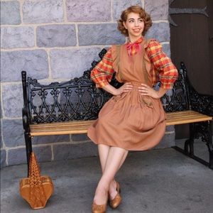 Brown 1940s Pinafore with Green Stitching